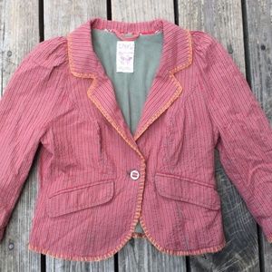 Free People Seersucker Striped Cropped Blazer